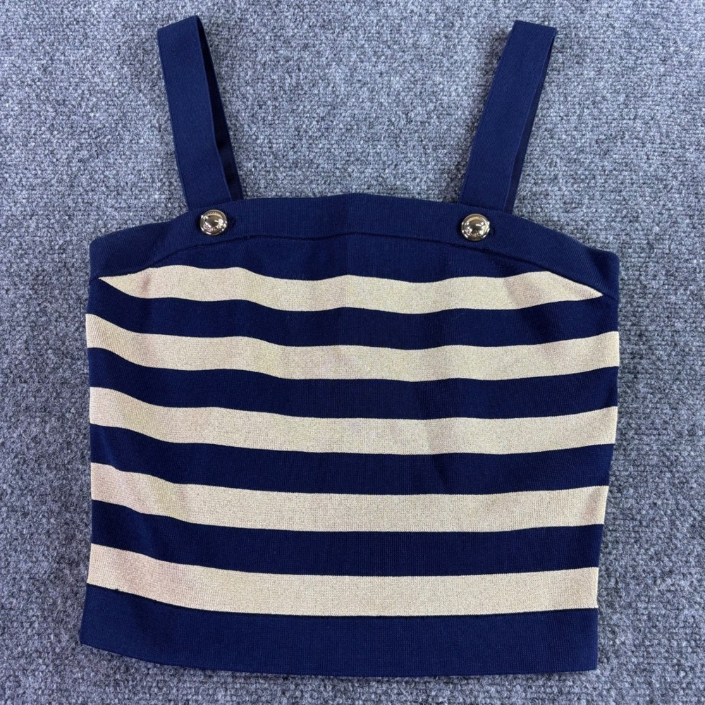 Michael Kors Navy and Cream Striped Crop Top